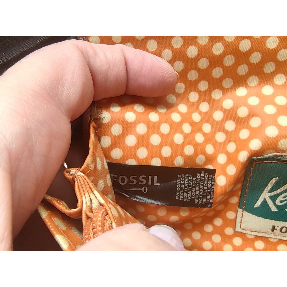 Fossil Key-Per Trifold Wallet Multicolor Abstract Teardrop Leather Trim Brown - Picture 5 of 11